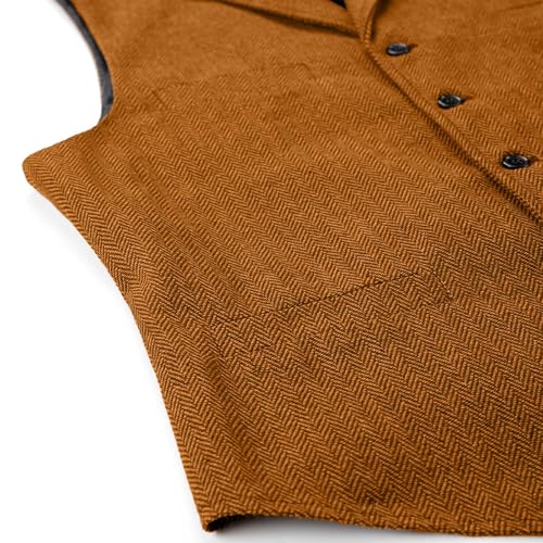 Mens Vintage Tweed Suit Vest Herringbone Workwear Western Classic Waistcoat Casual V Neck Button down Suit Vest4