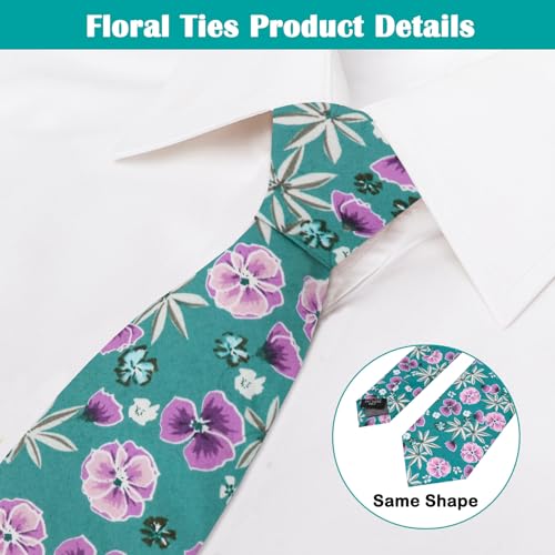 Image of Mantieqingway Men Skinny Tie Cotton Floral Necktie for Wedding Groomsmen Tie