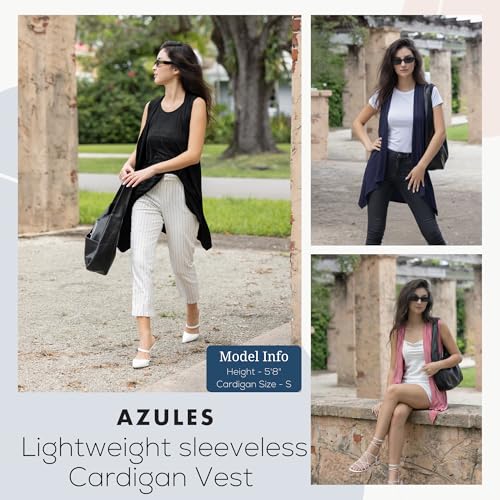 Image of Azules Sleeveless Cardigan for Women, Soft Lightweight Duster Open Front Sleeveless Long Cardigan Vest (3 Pack)