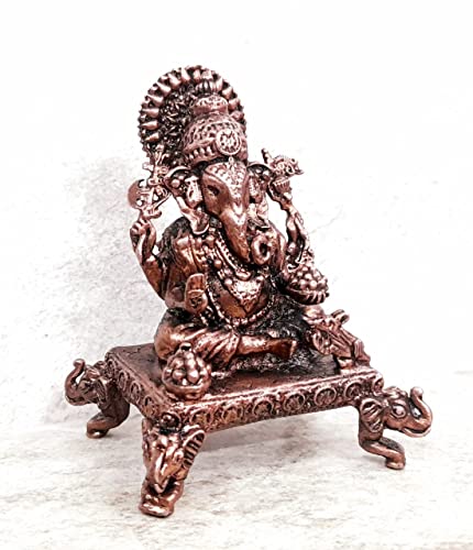 Image of Copper Idols, 2.7 inches, Copper Handmade Ganesh with Peedam, 150Grams, Patina Antique Finish, Pack of 1 Piece