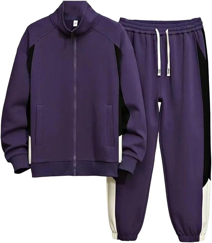 Men's Spring 2 Piece Tracksuit Set Long Sleeve Top Straight Leg Pants Casual Sportswear for Jogging Fitness
