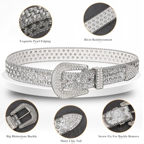 Rhinestone Studded Western Leather Belt for Men Vintage Bling Waist Belts Suit for Pants Jeans3