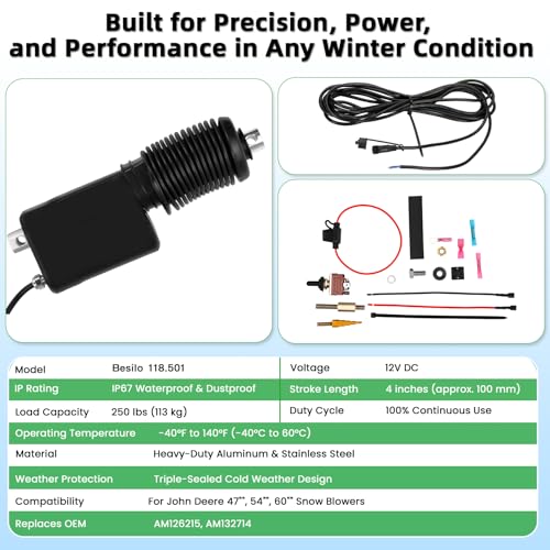 Besilo Snow Blower Actuator Chute Deflector Control Kit, IP67 snowblower Chute Actuator Control Kit, Fits Deere 47", 54", 60" Snow Blowers (Commercial Grade System) by Besilo - Image 7