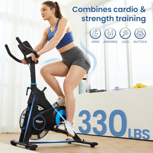 Image of ERGOLIFE Air & Magnetic Resistance Exercise Bike, Compact Stationary Spin Bike for Home with Exclusive App, Indoor Cycling Bike for Cardio Workout, 300lbs Weight Capacity, Tablet Holder & Low Noise