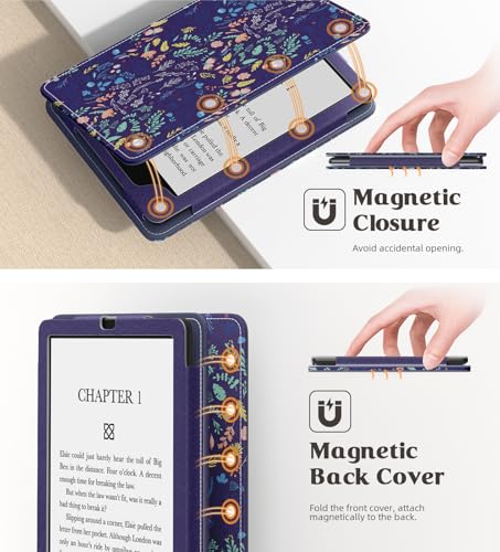 Image of MoKo Case for 7 inch /6.8 inch Kindle Paperwhite(12th /11th Generation-2024 /2021) and Kindle Colorsoft Signature Edition, Slim PU Shell Cover Case with Auto-Wake /Sleep for Kindle Paperwhite 2024,Flowers on Blue