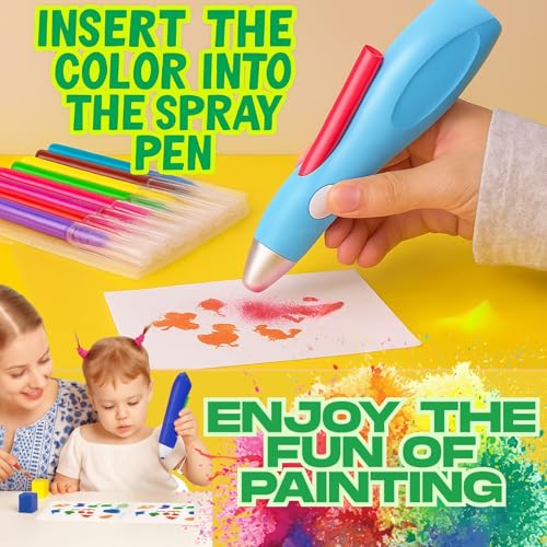 Image of GRAPHENE Spray Art Graffiti Pen Drawing Electric Airbrush Sprayer Marker Set 12 Colours Electric Cordless Rechargeable Airbrush Blow Pen Washable Watercolor Spray Paint Stencils for Kid Gift