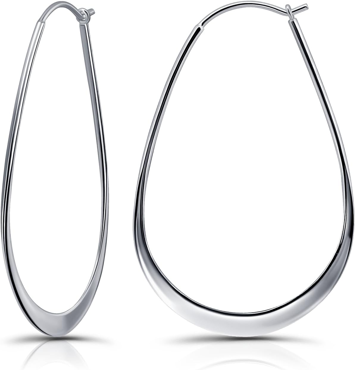 Hoops & Loops 925 Sterling Silver 44mm (1.73 in) Large Oval Flat Thin Click-Top Hoop Earrings for Women, Hypoallergenic Lightweight Hoops, 14K Yellow Gold, Rose Gold, Black Flash Plated
