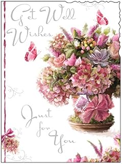 Get Well Soon Card (JJ4314) Just For You - Bouquet Of Flowers - Silver Embossed