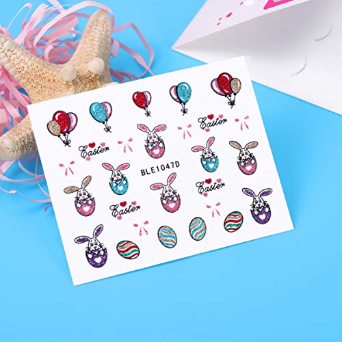 Minkissy osterhasen nagelaufkleber, 20 blätter osterhühnerei nail art aufkleber glitter kaninchen tipps falsche… – Bild 3