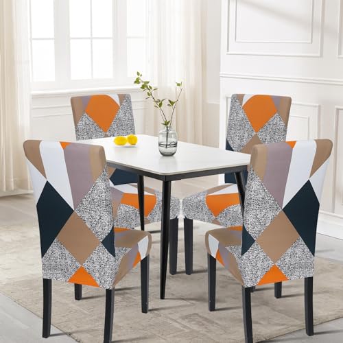 Image of SearchI 4 Pack Super Fit Stretch Removable Washable Short Dining Chair Covers Slipcover Protector, Spandex Fabric Chair Cover for Dining Room, Hotel, Ceremony (Geometric1, 4 per Set)