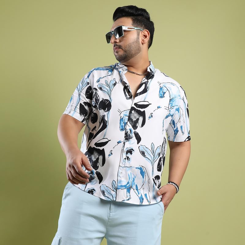 Image of Instafab Plus Men's Shirt for Casual Wear | Spread Collar | Button Closure | Plus-Size Fit | Short Sleeve | Cotton Shirt Crafted with Comfort Fit for Everyday Wear