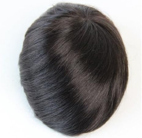 DaJun Hair 6A Hair Pieces Mono Base Men's Toupee Chinese soft 6inch human hair, Men's Wig Straight 8"x10" (trademark:DaJun) Color#1b