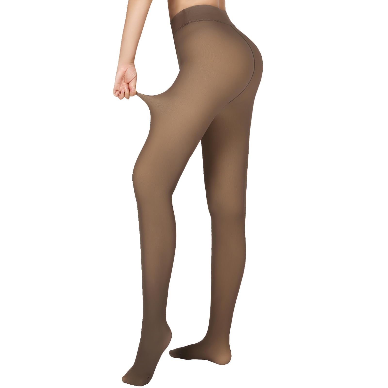 Women's Fleece Lined Tights,Thicken for warmth Opaque Tights T-Crotch Fake sheer Strong Tights For Winter Large Brown 1