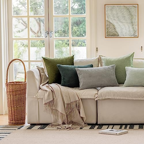 Home Brilliant 12X20 Lumbar Pillow Covers Set Of 2 Plush Velvet Corduroy Striped Rectangular Throw Pillow Cover Pillow Case Cushion Cover, 12 X 20 Inch, Light Grey #TOP1