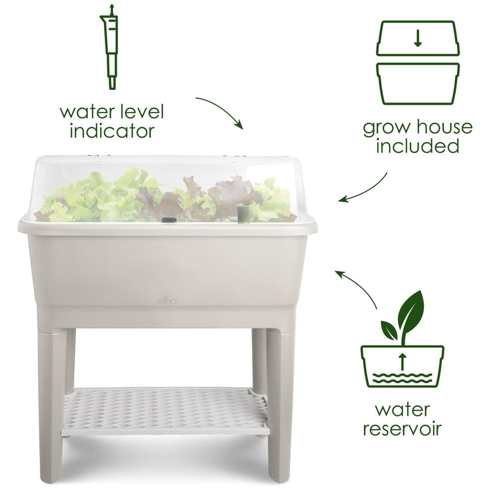Elho Noa Potager sur Pied 80 Planteur Plastique Recyclé Ø 78.5 x H 34.2 cm Living Noir