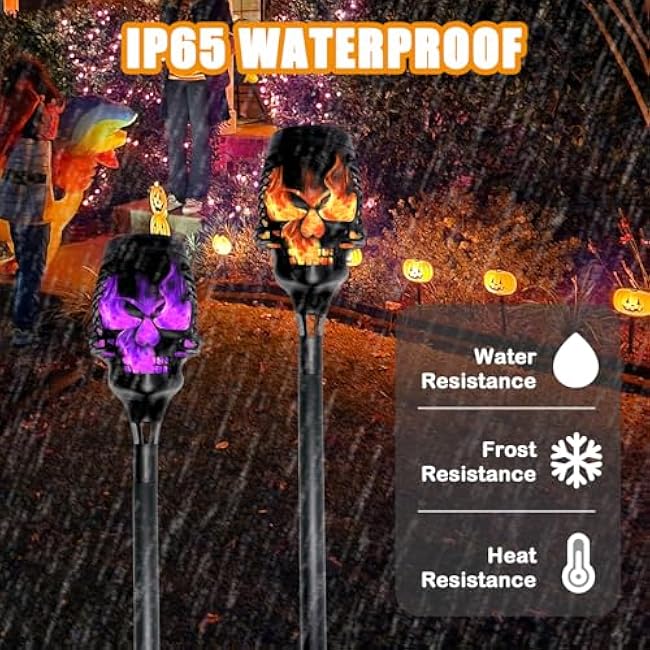 2025 Halloween Solar Lights Outdoor Pathway Lights, 4 Pc LED Waterproof Skull Stake Lights for Yard Garden Path Walkway Driveway Patio Lawn Halloween D¨¦cor (Purple)