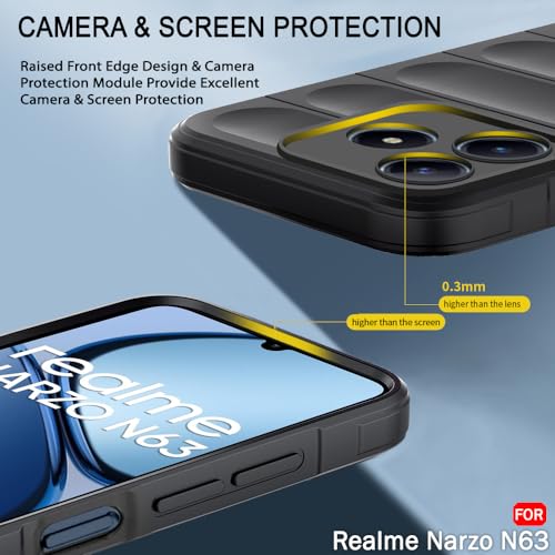 Image of TheGiftKart Liquid Silicon Back Cover Case for Realme C63 / Narzo N63 | Shockproof Military Grade Protection | Micro-Fibre Cloth On Inner Side | Built-in Anti-Slip Grip Back Cover Case (TPU, Black)