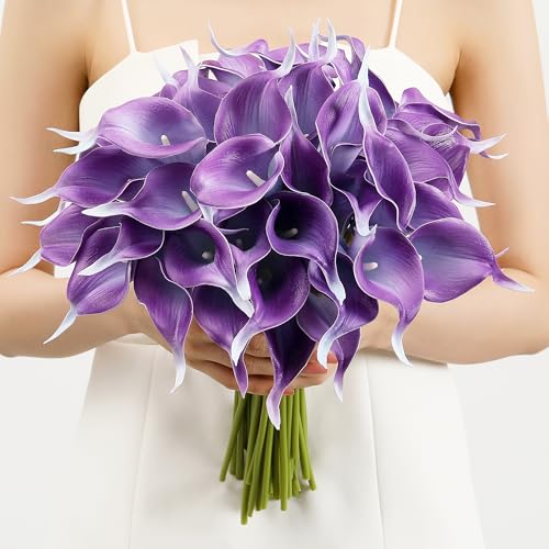 Image of SITUMEIZI 24 Pcs Purple Fake Flowers Artificial Calla Lily
