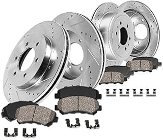 Callahan Front and Rear Drilled Slotted Brake Disc Rotors and Ceramic Brake Pads + Hardware Kit For Chevy Silverado Tahoe GMC Sierra 1500 Yukon