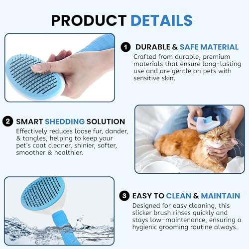 Image of Foodie Puppies Grooming & Cleaning Thin Slicker Brush for Dogs & Cats | Self Clean Brush for Shedding | Gently Removes Loose Undercoat, Mats and Tangled (Oval Head Slicker)