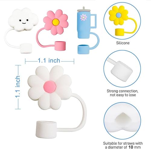 Miniatura 4 de Fundas para popotes Stanley, adecuadas para tazas Stanley, 4 flores, 2 dibujos animados, bonito patrón, decoración, reutilizable, a prueba de polvo,