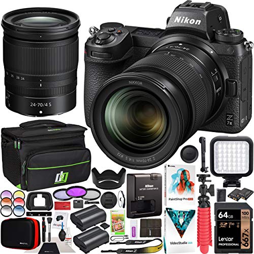 Nikon Z7II Mirrorless Camera Body + NIKKOR Z 24-70mm f/4 S Lens Kit FX-Format Full-Frame 4K UHD Bundle with Deco Gear Travel Gadget Bag Case + Extra Battery + LED + Filters + Software & Accessories