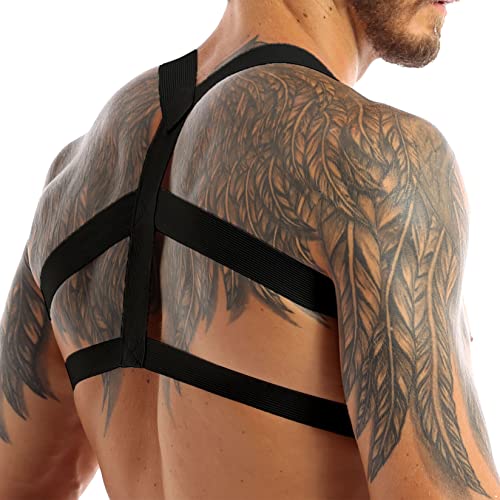 Lejafay Men's Nylon Harness Double Shoulder Straps Elastic Chest Muscle Belt Club Party Costume2