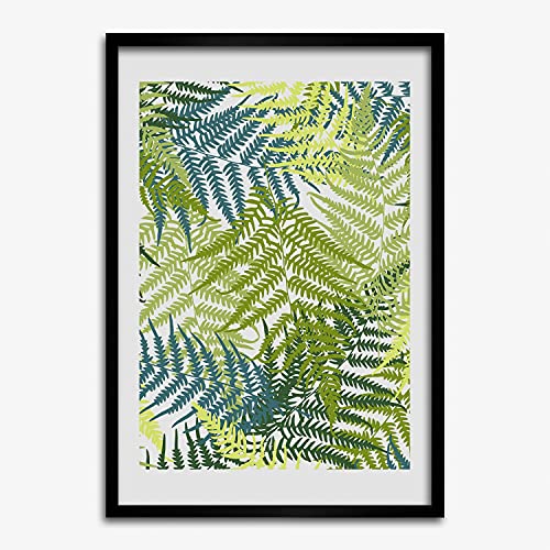 Peinture 50x70 cm Feuilles de fougères avec cadre en bois de qualité