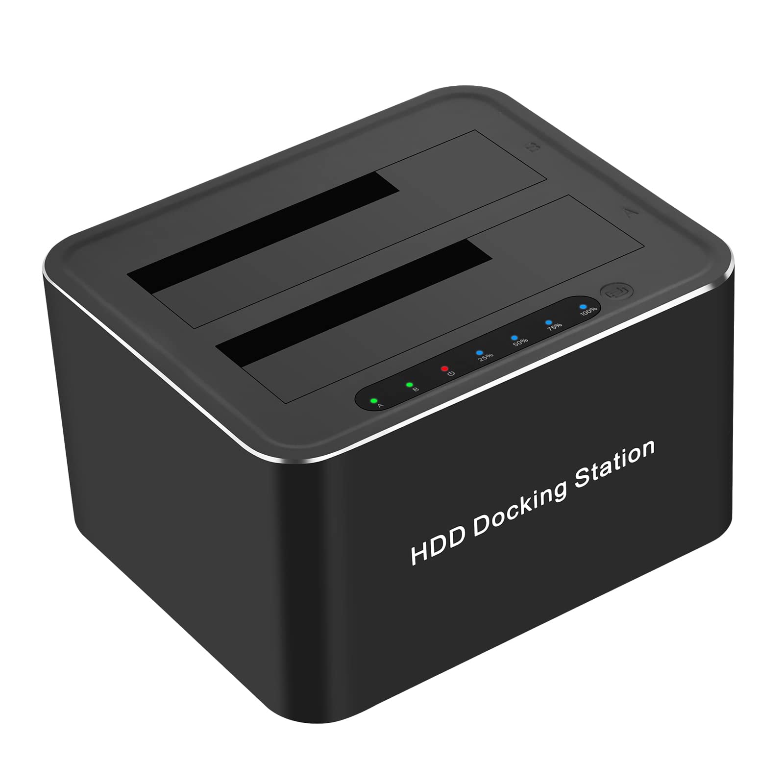 Fawoonu Dual-bay Hard Disk Drive Docking Station, USB 3.0, Black, Compatible with 2.5" and 3.5" HDDs and SSDs, Plug and Play, Offline Copy, Fast Data Transmission, Safe & Reliable