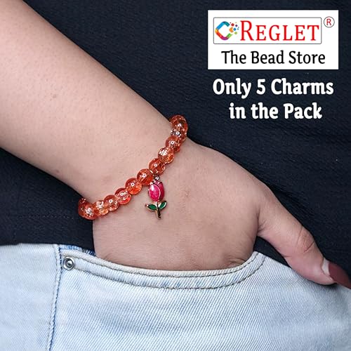 Image of 5 Pcs Charms + 250 Pcs Single Shade Sparkle Glass Beads for Bracelet Making Kit for Women - Beads for Jewellery Making Kit - Bead Set - Crystal Bead Craft - 8mm