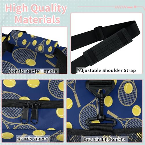 Yellow tennis racket Travel Duffle Bag - Waterproof weekend luggage bag, men's sports and fitness bag, delivery hospital storage bag, overnight luggage bag with pull rod cover2