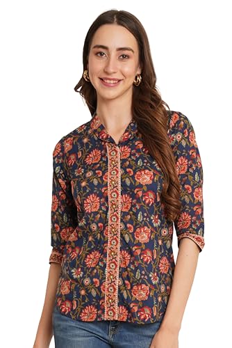 Image of COTLAND Fashions Jaipuri Cotton Floral Printed Shaded Shirt for Women (Top Style)