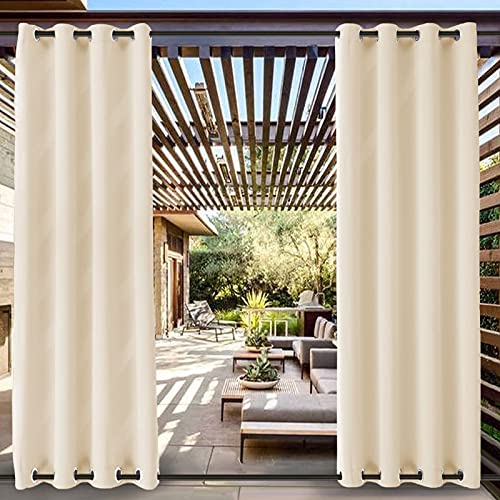 Rideaux d'extérieur beige pour tonnelle – Panneau occultant imperméable et coupe-vent à isolation thermique avec œillets en haut et en bas – 213,4 x...