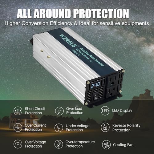 Image of WZRELB 600W Pure Sine Wave Inverter 24V DC to 110V 120V AC Power Converter with LED Display, Remote Controller, Off-Grid Power Inverter 1200W Surge for Home, RV, Truck, Camping