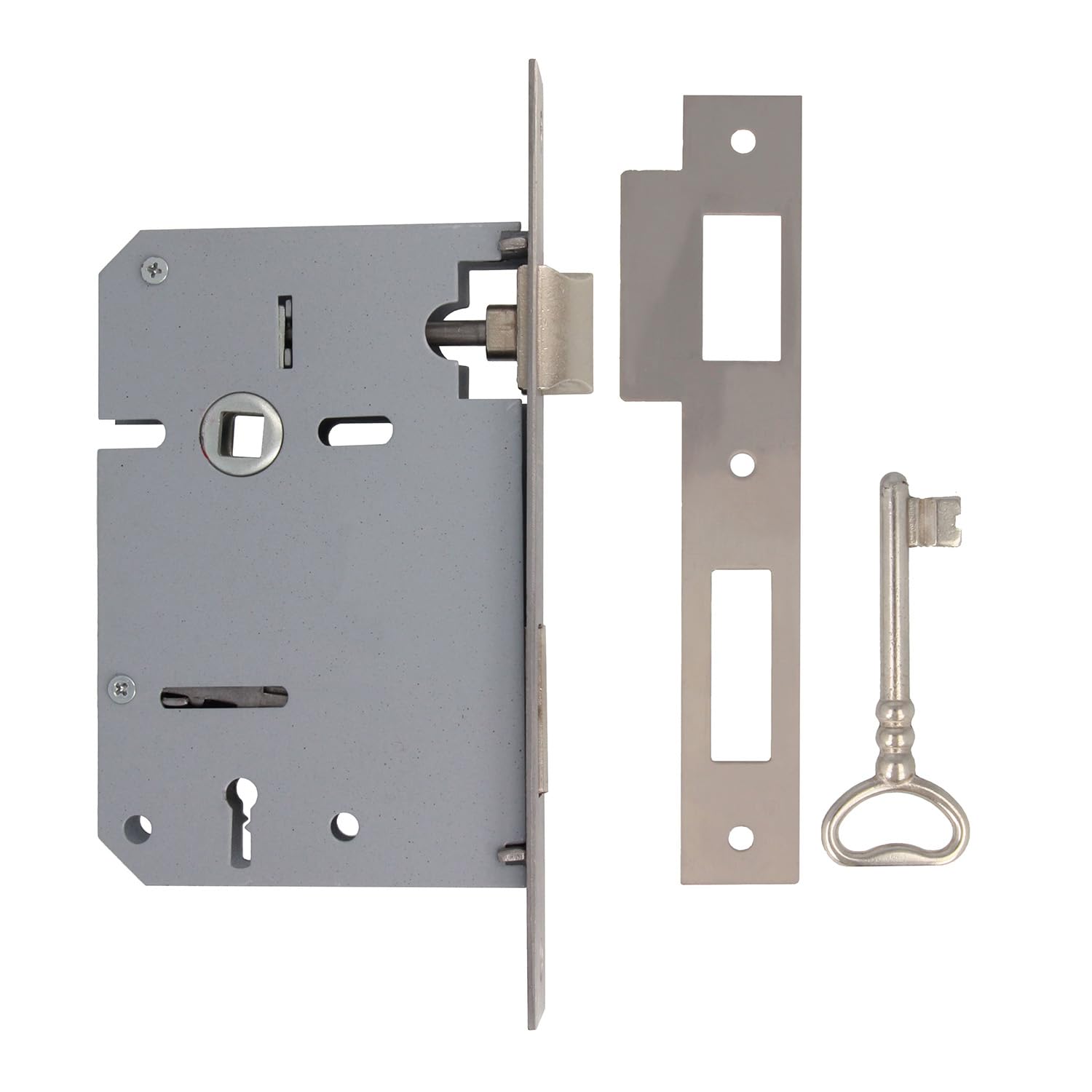 Amig - Serratura da infilare | Ingresso 60/68 mm | Serratura per Porte in Legno | Con la chiave Gorja sul bordo quadrato | Chiave vuota | Acciaio inossidabile opaco
