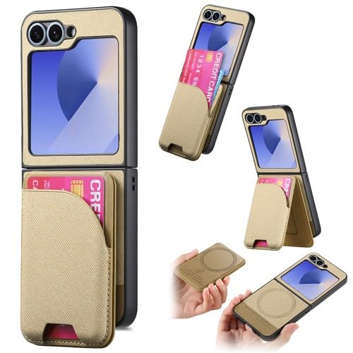 Étui Samsung Galaxy Z Flip 6 kaki avec portefeuille amovible et coque rigide magnétique