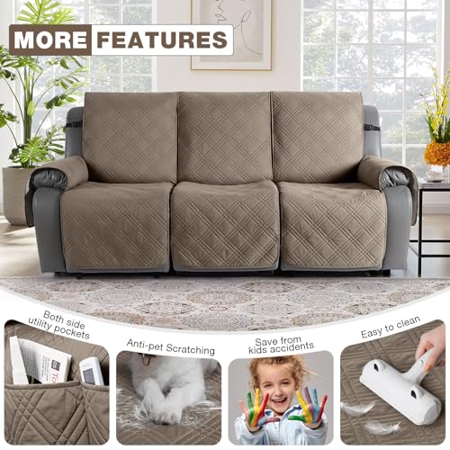 Image of TAOCOCO 100% Waterproof Recliner Sofa Covers, Non Slip Split Couch Covers for Reclining Couches with Elastic Strap, Washable Reclining Sofa Cover Furniture Protector (3 Seater, Gray Taupe)
