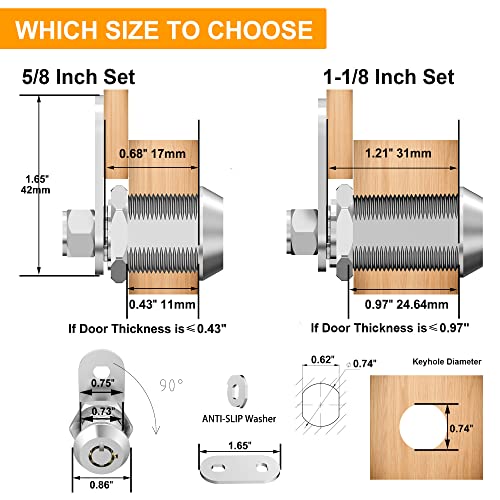Image of 3 Pack RV Storage Locks, 1-1 /8 inch Cabinet Locks with Keys, RV Cam Locks for Storage Door File Cabinet Drawer Camper Toolbox, Zinc Alloy