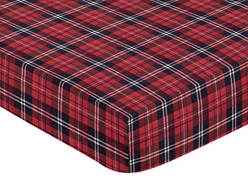 Image of Sweet Jojo Designs Fitted Baby Crib Sheets (Woodland Plaid) for Boys or Girls, Infant Nursery, Toddler Room - Standard Size (Red and Black Tartan, Checkered, Checked for The Rustic Patch Collection)
