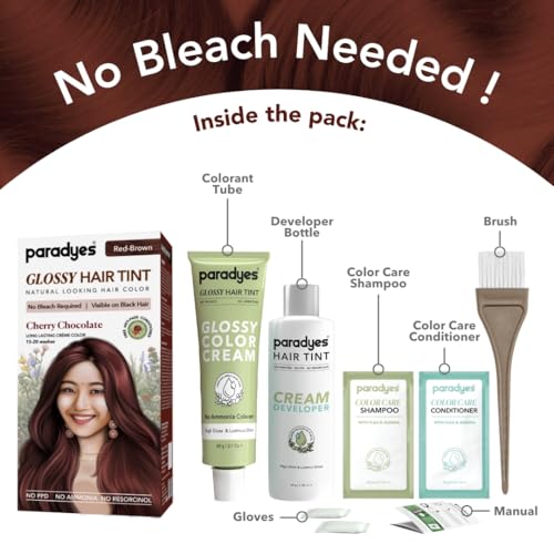 Image of Paradyes Cherry Chocolate No Bleach Hair Tint | Glossy Hair Color | Visible on Virgin Black Hair | Natural-Looking, Glossy Finish | PPD-Free