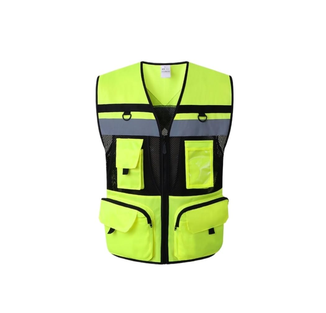 Odblaskowa Kamizelka Bezpieczeństwa Na Rowerze Kamizelka Odblaskowa Traffic Z Wieloma Kieszeniami, Nocna Kurtka Budowlana(Yellow,S)