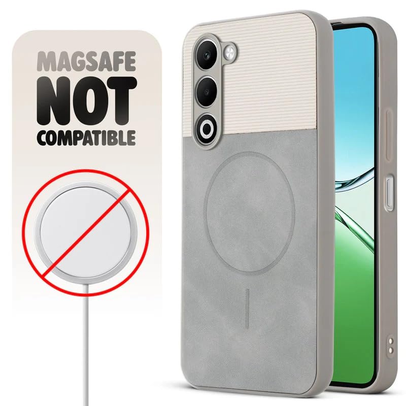Image of Bintage case Macc-Safe Design Hard Light Weight Back Case | Soft Border Camera Protect | Dual PU Leather Finish Back Cover Compatible for Oppo A5 5G - White & Grey