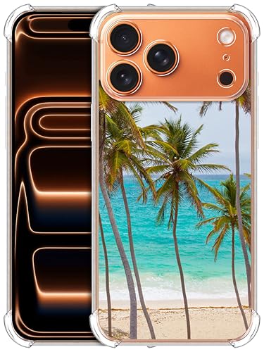 Coque iPhone 17 Pro antichoc transparente avec impression palmier plage