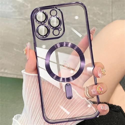 Capa de carga sem fio magnética transparente para iphone 15 14 plus 13 12 11 pro max chapeamento capa de silicone macio, vermelho, para iphone 11