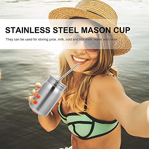 WINOMO Conjuntos 2 Frasco de Pedreiro Copos Copos De Palha De Aço Inoxidável 500Ml Copo Bebendo Palh