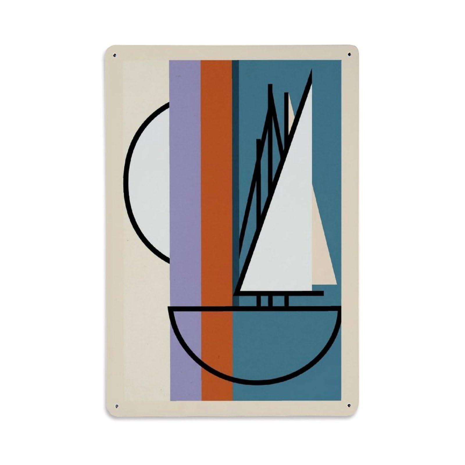 Coastal View Seaside Sailboat Vertical Shape Layout Metal Tin Sign Plaque Wall Decor for Cafe, Man Cave, Club Bar, Office, Home Garden Round Metal Poster 8x12Inch