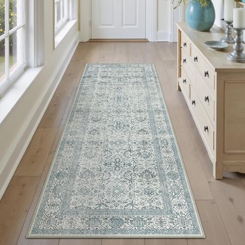 PureCozy Beige Runner Rug 2x6 Vintage Area Carpet Hallway Long Indoor Kitchen Washable Living Room Low Pile Traditional Distressed Retro Accent Throw Rug Non Slip Laundry Bathroom Office