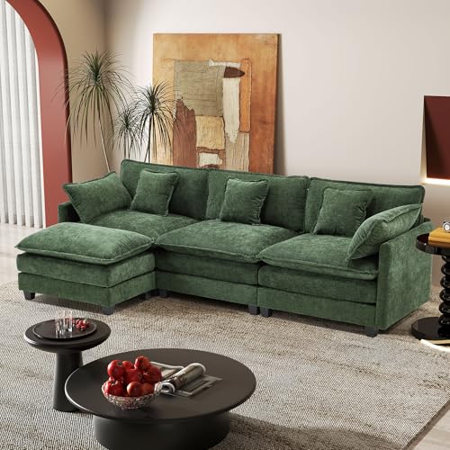 Image of 113.4 inch Modular Sectional Sofa,L Shaped Couch for Living Room,Modern Deep Seat Sofa 3 Seater Chenille Fabric Comfy Cloud Couches with Throw Pillows & Movable Ottoman