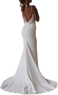 Satin Mermaid Wedding Dresses for Bride 2026 Beach Simple Backless Bridal Gown with Train HS002