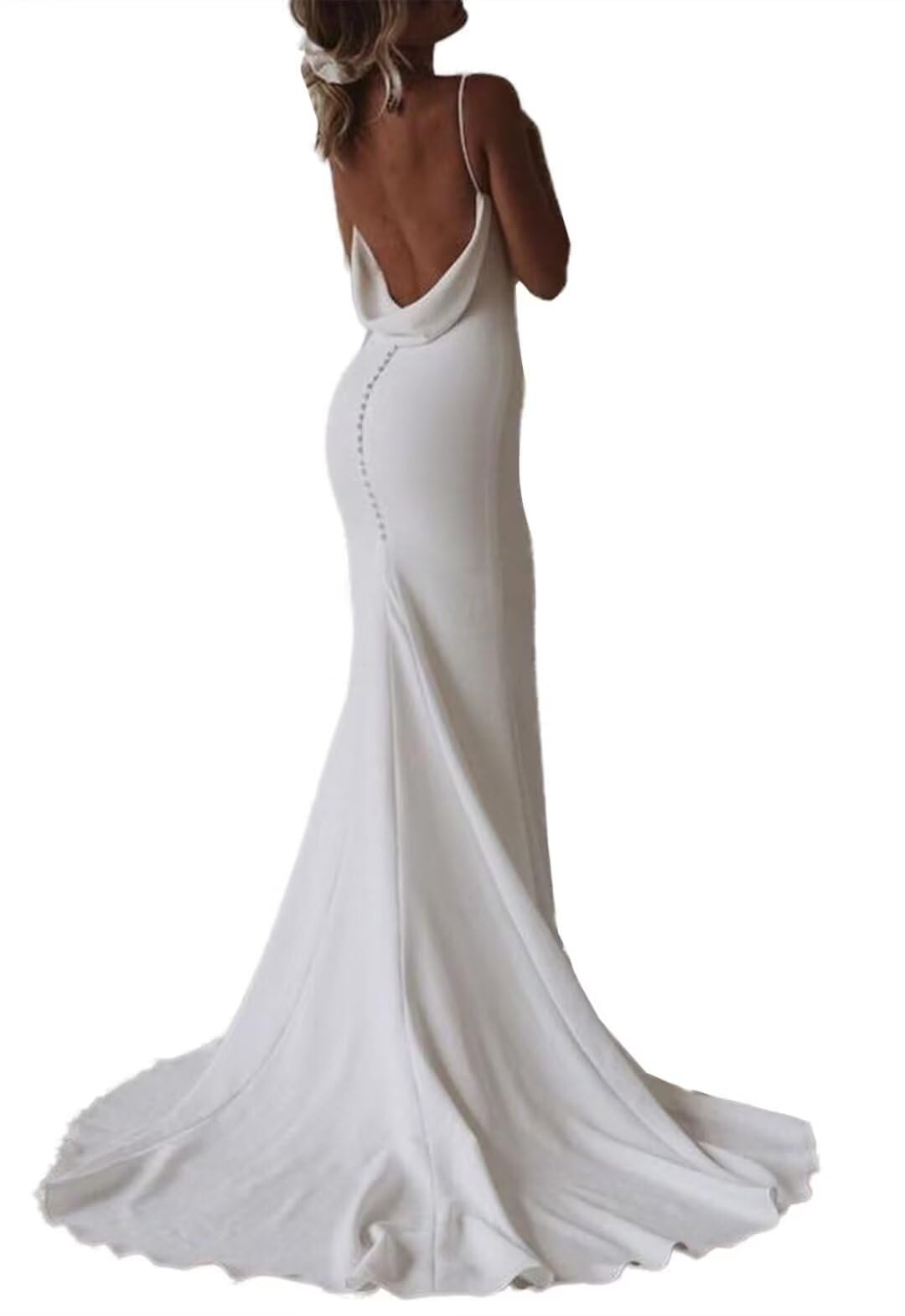Satin Mermaid Wedding Dresses for Bride 2026 Beach Simple Backless Bridal Gown with Train HS002